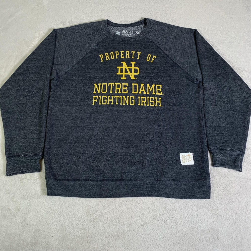 Notre Dame Fighting Irish Sweatshirt Mens Large Gray NCAA Football Retro Brand